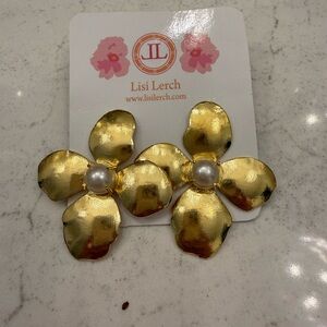 Lisi Lerch Gold Floral Pearl Earrings